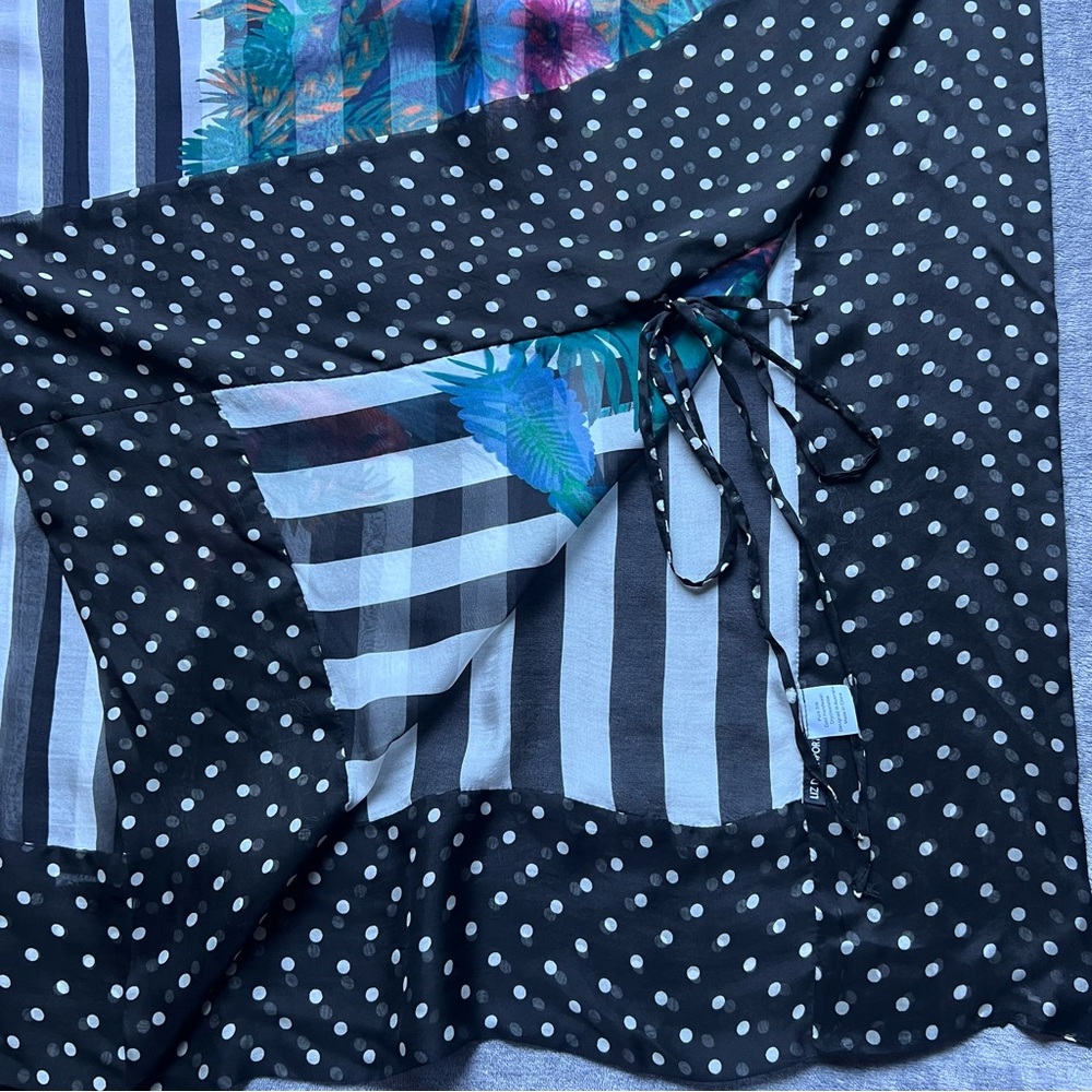 Liz Davenport 100% Silk Short Sleeve Blouse Swim Coverup Side Ties Striped OS - Picture 8 of 14